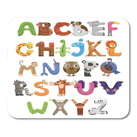 Zoo Alphabet Letters from to Z Cartoon Cute White Different Alligator Bear Cat Dog Elephant ...