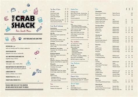 Online Menu of The Crab Shack Restaurant, Auckland, New Zealand, 1010 - Zmenu