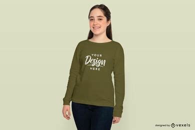 Teenager Girl Long Sleeve Shirt Mockup PSD Editable Template