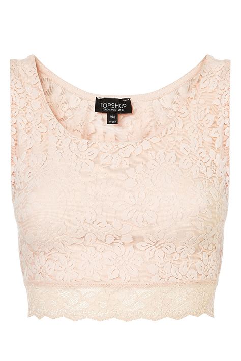 Lyst - Topshop Lace Crop Top in Pink