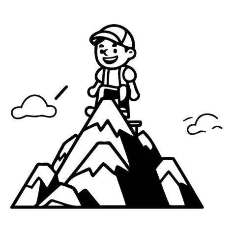 Premium Vector | Vector illustration of a boy on top of a mountain flat style