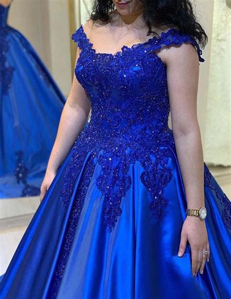 Royal Blue Lace Ball Gown Women Formal Wedding Party Gowns Evening Wea ...