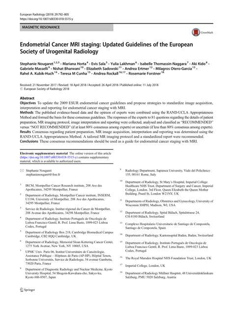 (PDF) Endometrial Cancer MRI staging: Updated Guidelines of the European Society of Urogenital ...