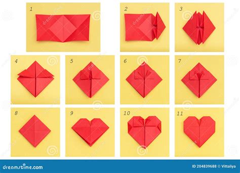 Step by Step Instruction How To Make Paper Heart. DIY Concept Stock ...