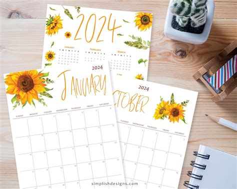 2023-2024 Sunflowers Monthly Calendar Printable Sunflower - Etsy Denmark