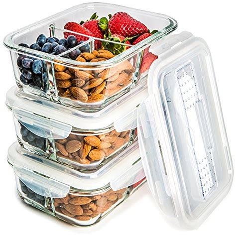 Glass Meal Prep Containers 3 Compartment - Food Storage Container Set ...