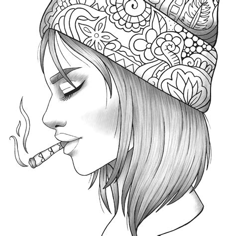 Adult Coloring Page Girl Portrait With Knitted Cap Colouring - Etsy ...