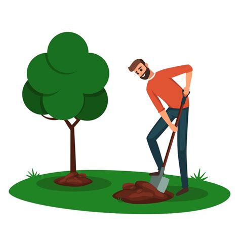 Premium Vector | Man digging a hole for a tree