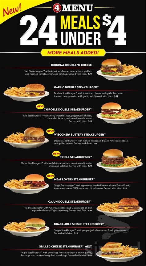 Steak 'n Shake menu in Clarksville, Indiana, USA