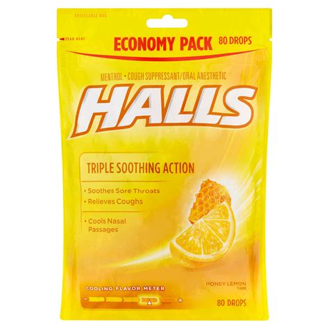 Halls Triple Soothing Action Cough Drops, Honey Lemon, 80 Ct - Walmart.com
