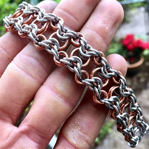 Chainmaille Bracelet Copper & Stainless Steel Split | Etsy in 2020 | Chainmaille bracelet ...