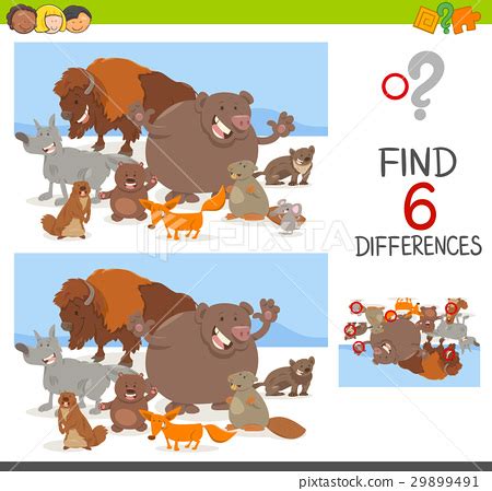 spot differences game with animals - Stock Illustration [29899491] - PIXTA