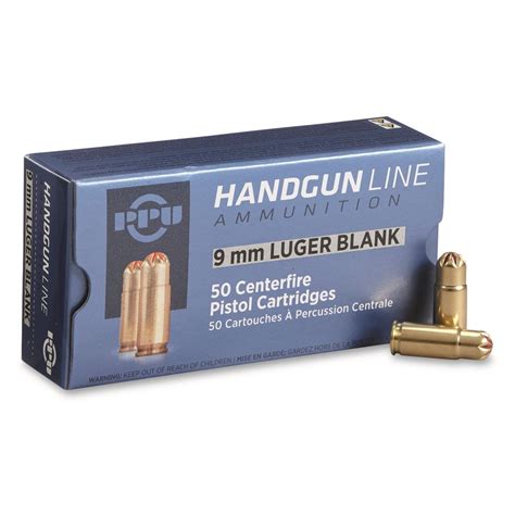 PPU, 9mm, Standard Blank Ammo, 50 Rounds - 222527, 9mm Ammo at ...