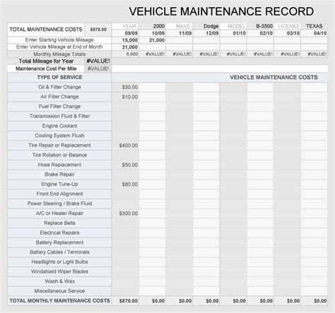 Vehicle Maintenance Log Excel Template