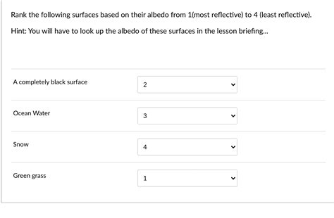 Solved Rank the following surfaces based on their albedo | Chegg.com