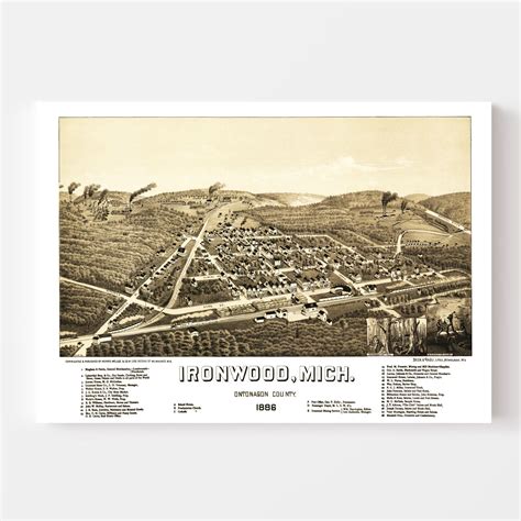 Vintage Map of Ironwood, Michigan 1886 by Ted's Vintage Art