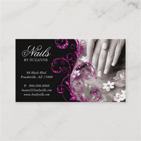 Nail Salon Business Card Glitter Pink | Zazzle.com