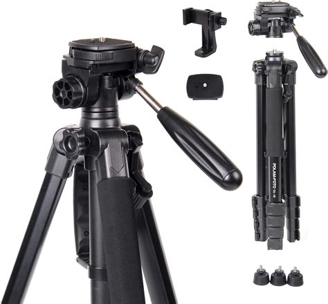 POLAM-FOTO 74’’/188cm Camera Tripod with Travel Bag,Phone Tripod with Phone Holder,Replaceable 3 ...