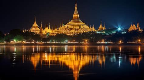 Premium AI Image | Night view of The Shwedagon Pagoda