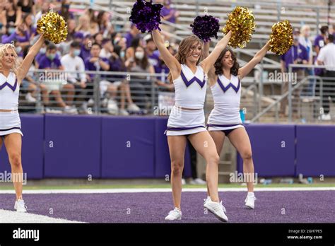 Washington Huskies cheerleaders on the field prior to an NCAA college ...