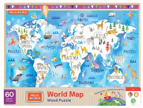 Hello World! World Map 60pc Wood ⋆ Time Machine Hobby