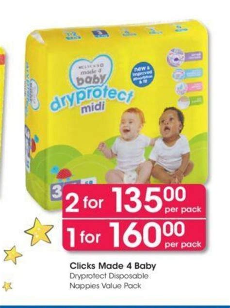 Clicks Made 4 Baby Dryprotect Disposable Nappies Value Pack offer at Clicks