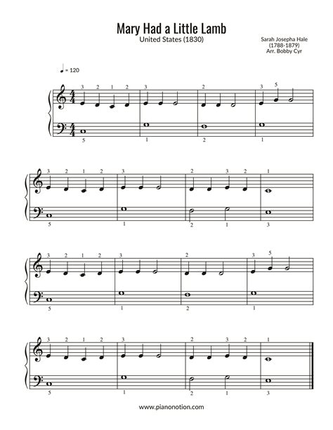 Free Piano Sheet Music - Mary Had A Little Lamb - Nursery Rhymes Piano ...