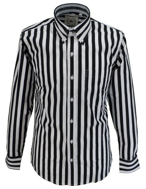 Men's Relco Black & White Striped Button Down Shirt - Mazeys UK