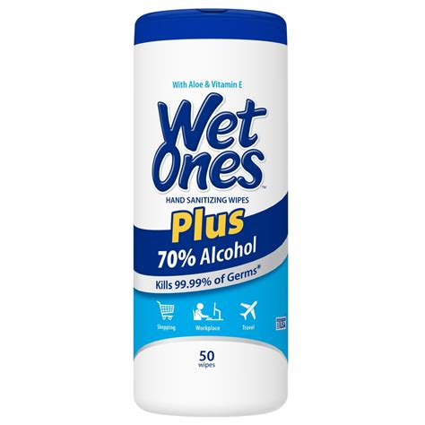 Wet Ones Plus 70% Alcohol Hand Sanitizing Wipes, 50 Ct, Kills 99.99% of Germs*, with Aloe ...