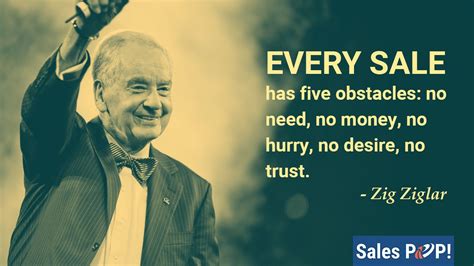 Every sale has five obstacles: no need, no money, no hurry, no desire, no trust - Zig Ziglar ...