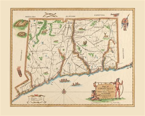 Connecticut ca. 1625 Griswold Color - Old State Map Reprint - OLD MAPS