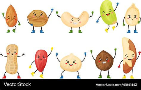 Cartoon nut and seed characters with cute smiling Vector Image