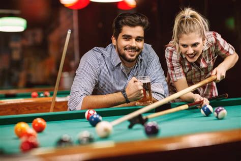 Billiard Game- Couples Playing Pool Game Stock Photo - Image of hall ...