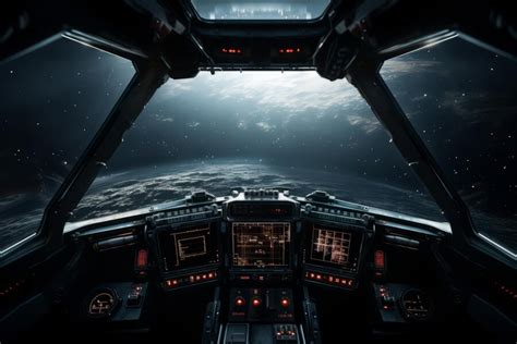 Premium AI Image | View from inside the cockpit of a space ship Black empty outer space ...