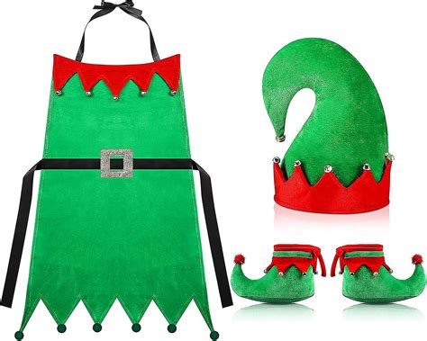 2022秋冬新作 3 Pieces Christmas Elf Costume Kits Including Apron Fabric Hat Santa And Shoes For ...