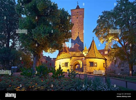 Castle gate at the castle garden in Rothenburg ob der Tauber, Middle ...