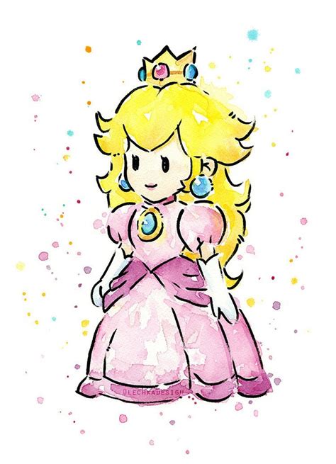 Princess Peach, Watercolor Painting, Princess Peach Art Print, Mario ...