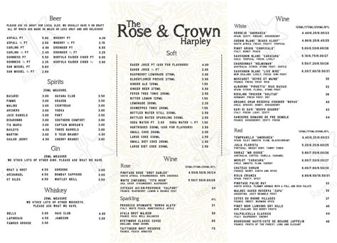 Menu at Rose and Crown Harpley pub & bar, Harpley, Nethergate St