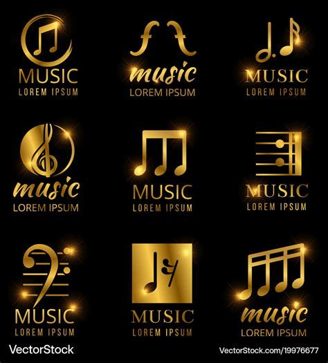 Shiny golden music logos set Royalty Free Vector Image