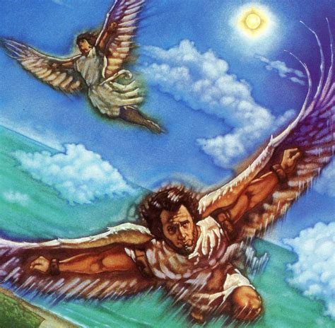 This is an artists rendition of Icarus and Daedalus flying together, as you can see, Icarus's ...