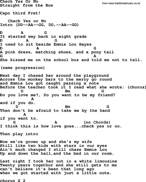 Check Yes Or No, by George Strait - lyrics and chords