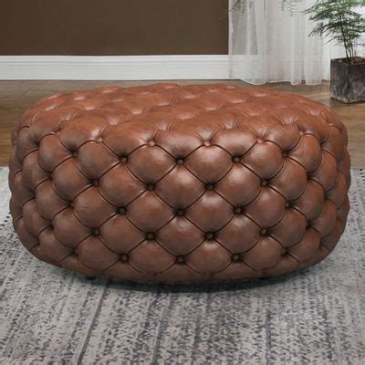 Brown Ottoman Round PU Leather Tufted Upholstered Stool in Large-Homary