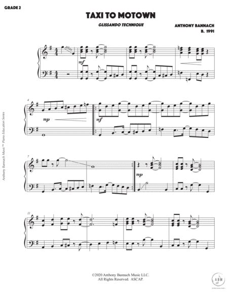 "Taxi to Motown" Glissando Technique Piece for Grade 2 Piano Sheet Music | Anthony Bannach ...