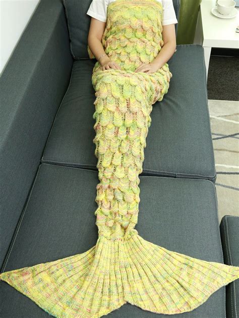 [35% OFF] 2021 Comfortable Hollow Out Design Knitted Mermaid Tail Blanket In YELLOW | DressLily