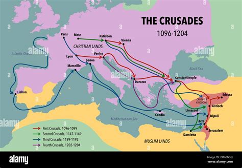 Map of the Crusades main routes and roads Stock Photo - Alamy