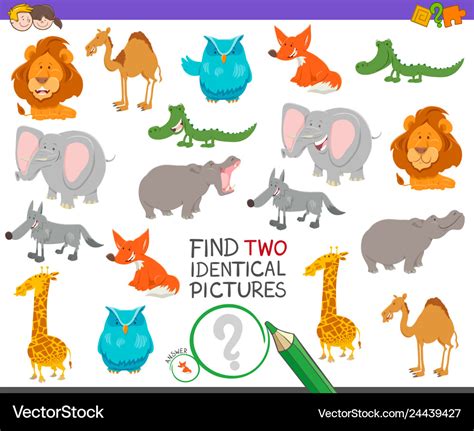 Find two identical animals game for children Vector Image