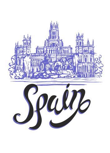 Travel. trip to Spain. City Of Madrid. Sketch. Cybele Palace and ...