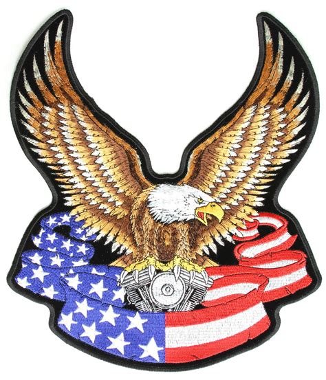 Eagle On American Flag Banner and Engine Patch Large | Eagle Patches -TheCheapPlace