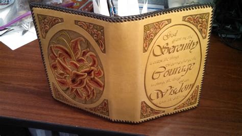 Hand Crafted Leather Aa Big Book Cover With Serenity Prayer And Lillies by RAllanK Leathercraft ...