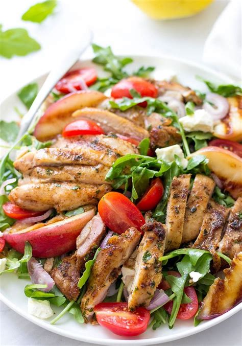 Portuguese Salad With Grilled Chicken & Peaches | Grilled chicken recipes, Healthy chicken ...